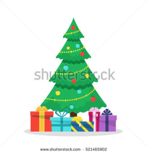 stock-vector-christmas-background-with-decorated-tree-and-gift-boxes-colorful-flat-presents-for-holiday-modern-521465902