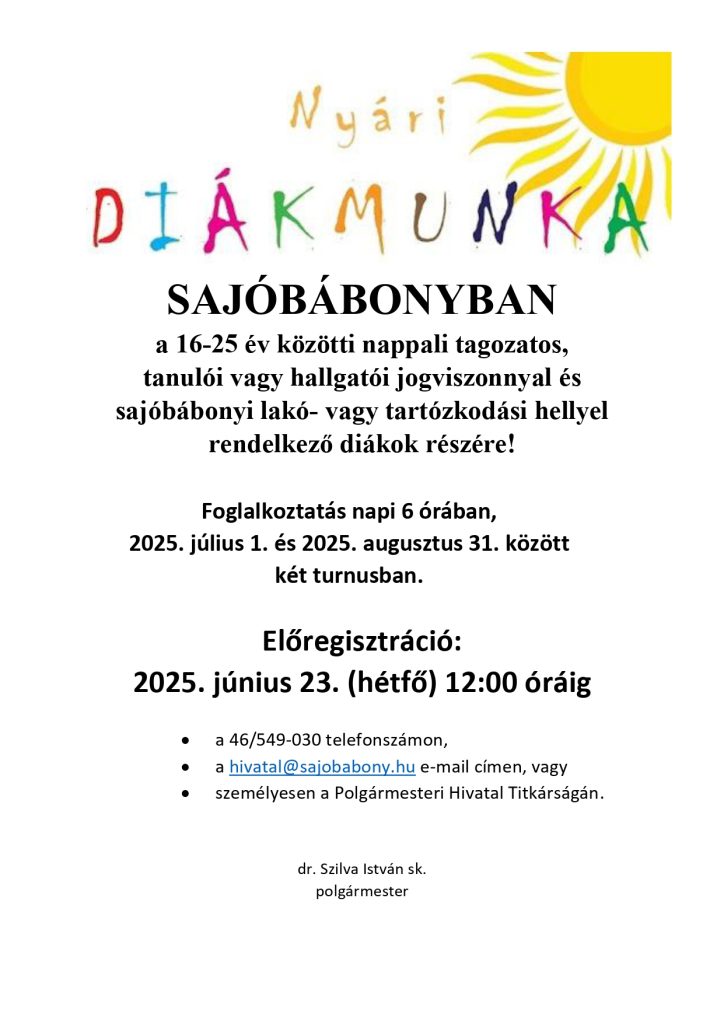 Nyári Diákmunka Sajóbábonyban!