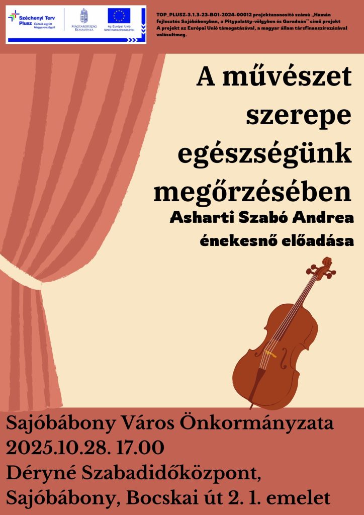 Művészet szerepe az egészségünk megőrzésében. Asharti Szabó Andrea előadása október 28 án 17 óra , a művházban.