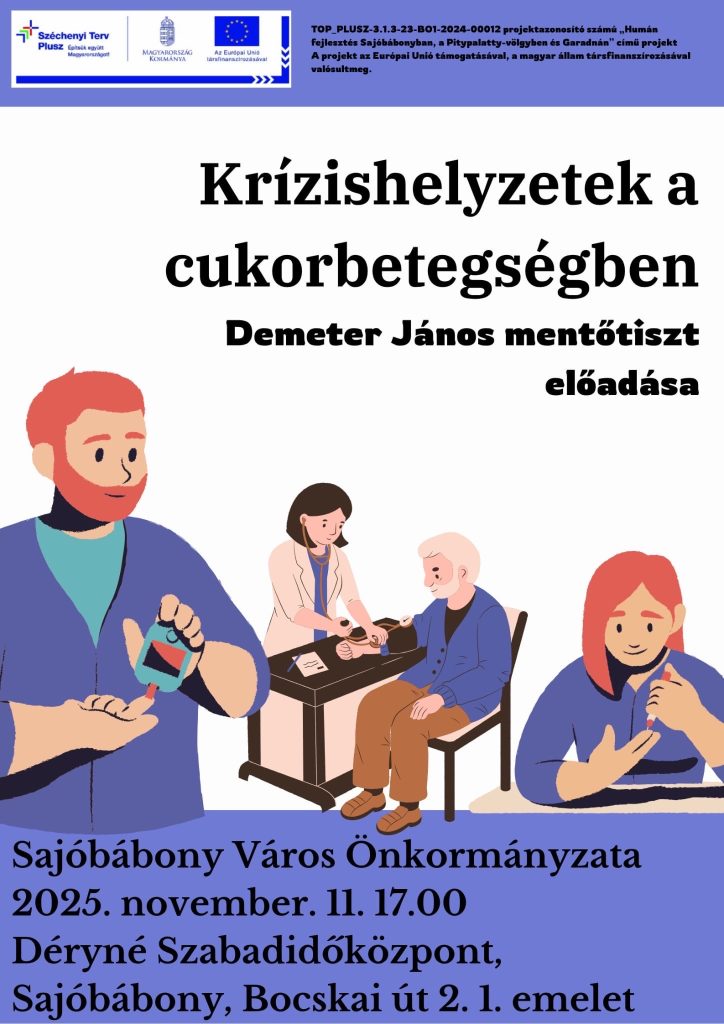 2025 november 11-én Krízishelyzet a cukorbetegségben. Demeter János mentőtiszt előadása 17 órakor a művelődési házban.